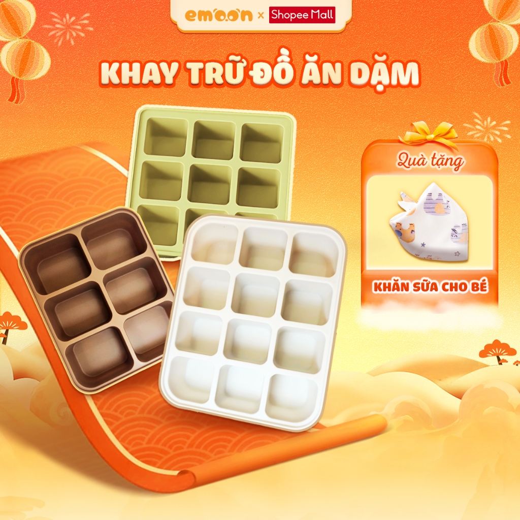  Khay trữ đồ ăn dặm Emoon chia ngăn thông minh chất liệu silicone bạch kim an toàn cho bé 