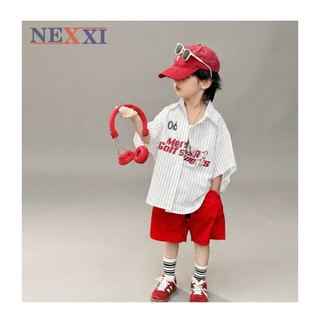 Áo Sơ Mi Bé Trai Ngắn Tay NEXXI Sọc Kẻ Form Rộng Vải Tơ Xốp Mát Phong Cách Hàn Quốc 12-50kg