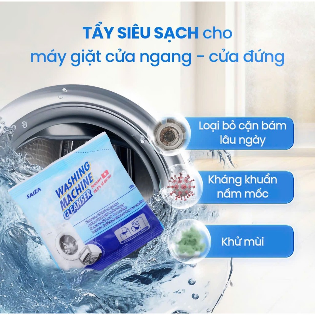Bột vệ sinh lồng giặt máy giặt SAIZA gói tẩy lồng giặt loại bỏ cặn bẩn, diệt khuẩn khử mùi hiệu quả