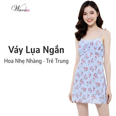Váy ngủ lụa WANNABE đầm ngủ 2 dây nhúng phồng cúp ngực tạo đầy đặn cho bạn gái khi mặc ở nhà DNS92