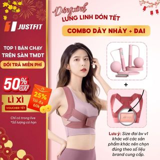  COMBO Dây nhảy không dây đếm số giảm cân và đai chống gù lưng JUSTFIT bảo vệ vòng 1 định hình khi tập yoga gym 