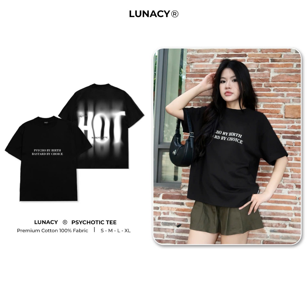 Áo Thun Boxy PSYCHOTIC Local Brand Unisex LUNACY Chất Cotton Form Ngắn Nam Nữ