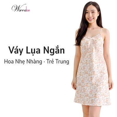 Váy ngủ WANNABE đầm ngủ lụa mango mềm mịn hai dây phối ren hình nơ mang lại vẻ nữ tính cho bạn DNS75