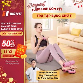  Dụng Cụ Tập Cơ Bụng Nâng Cấp Tại Nhà Đế Hút Chân Không Trụ Chữ T Kèm Dây Kéo Đàn Hồi 4 Ống JUSTFIT 