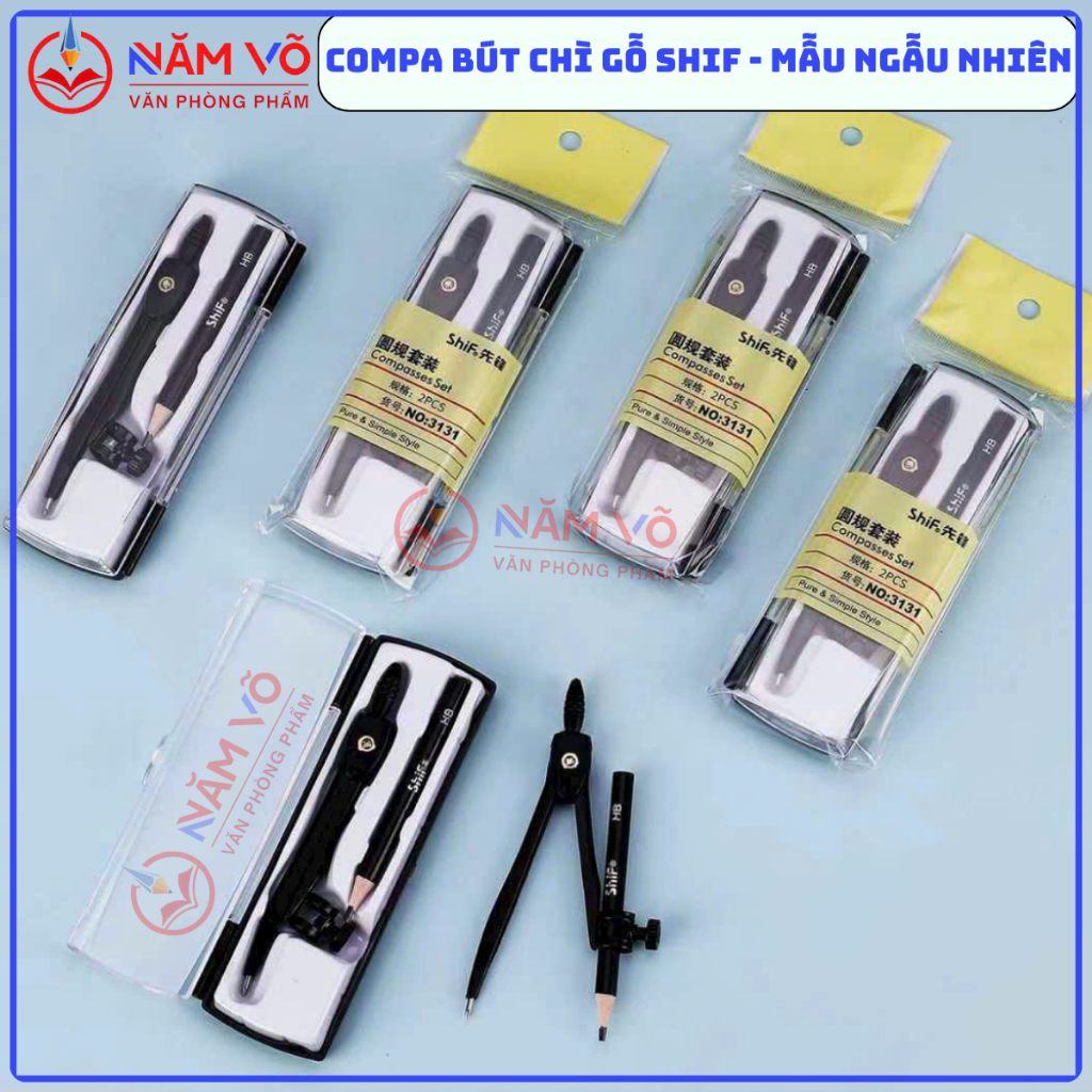 SỈ _ [Đen] HỘP 12 Cây Compa Bút Chì Gỗ/ Compa Kẹp Chì Gỗ Thân Đen SHIF 3110, 3131, 3028 Vẽ Kỹ Thuật 