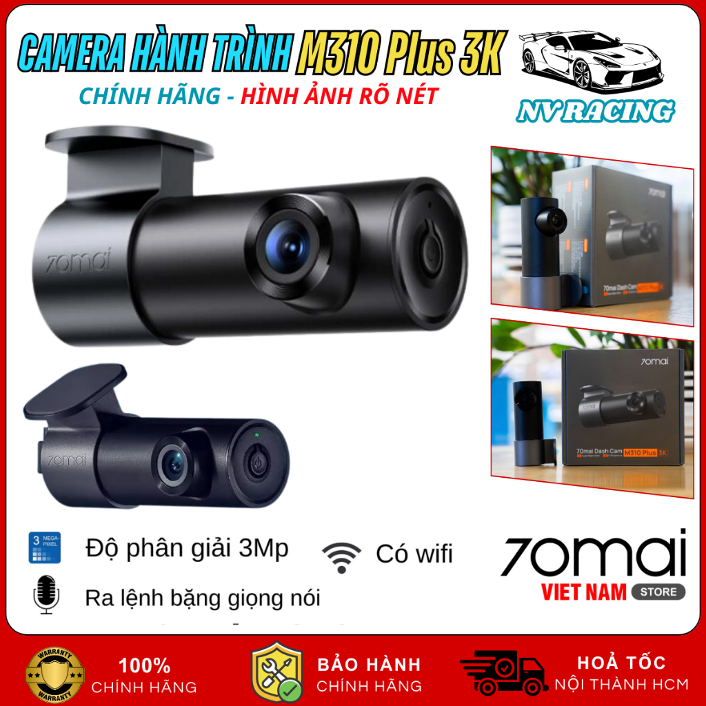 Camera Hành Trình 70mai M310 Plus 3K Chính Hãng, Ghi Hình Siêu Nét, WiFi, G-Sensor, Góc Rộng 140°