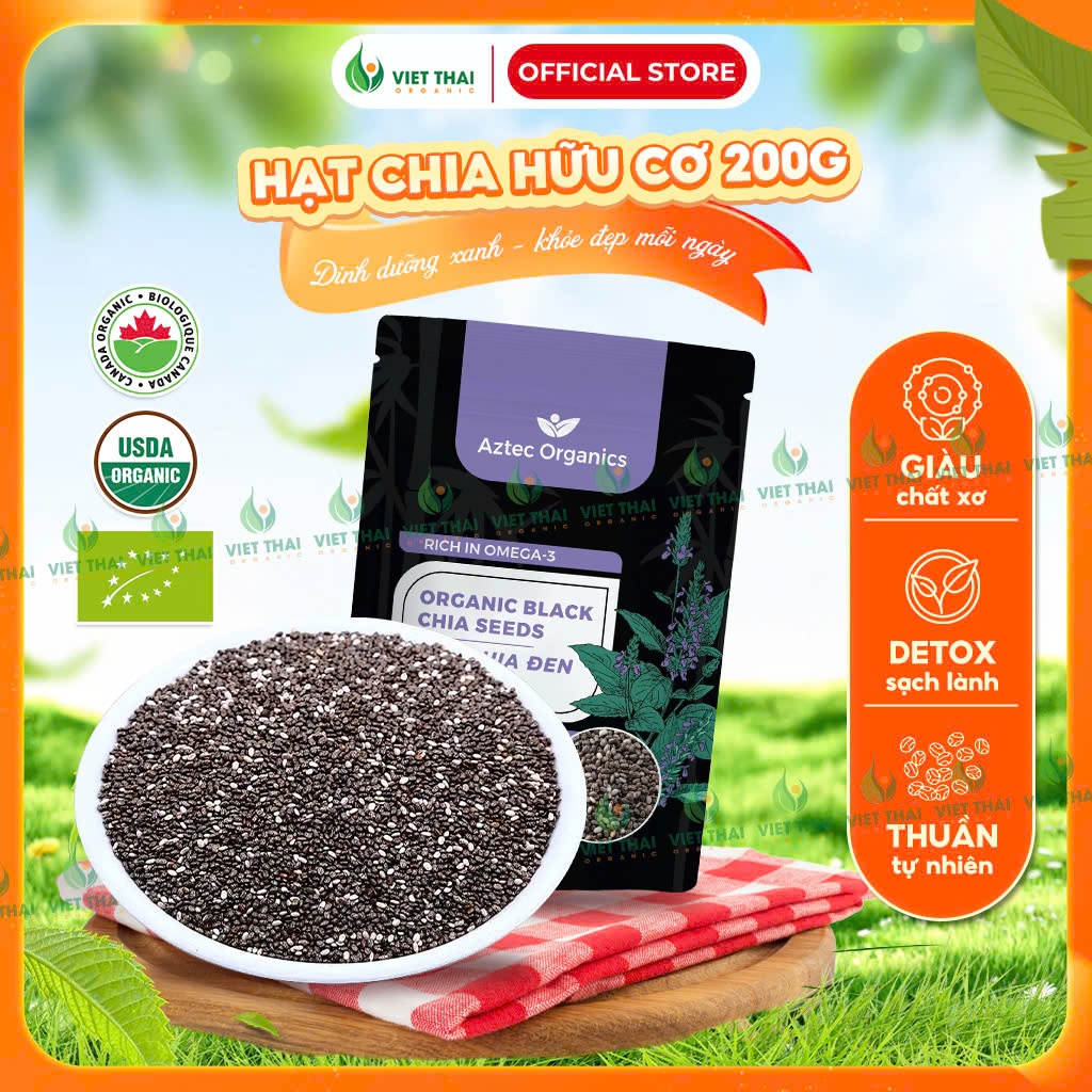 [CHUẨN ORGANIC] Hạt Chia Hữu Cơ 200g Aztec Organic Dưỡng Tóc Detox Giải Nhiệt Đẹp Da Việt Thái