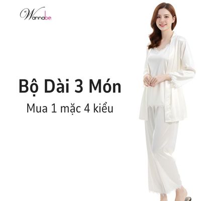 Đồ bộ mặc nhà WANNABE bộ đố 3 món quần dài áo 2 dây áo khoác thanh lịch sang trọng quý phái BDS37