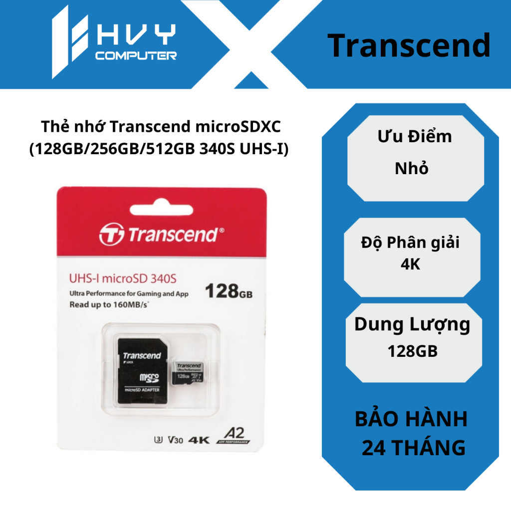 Thẻ nhớ Transcend microSDXC USD340S (128GB/256GB/512GB) - Hàng chính hãng.