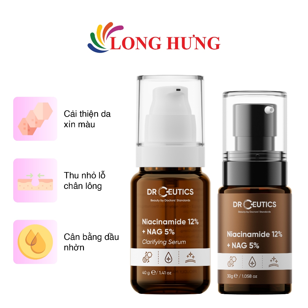 Tinh chất dưỡng ẩm DrCeutics Niacinamide 12% + NAG 5% (30g/40g)
