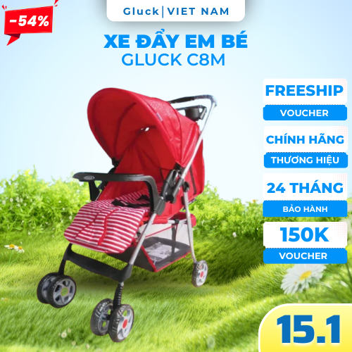 Xe đẩy gấp gọn 2 chiều C8M - Gluck, xe đẩy tiện lợi vừa làm nôi vừa làm ghế ngồi 3 cấp độ ngả lưng