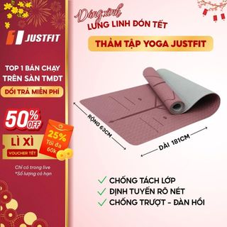  Thảm tập yoga chống trượt JUSTFIT có định tuyến tập gym thể dục tại nhà cao su non TPE cao cấp dày 6mm 8mm 