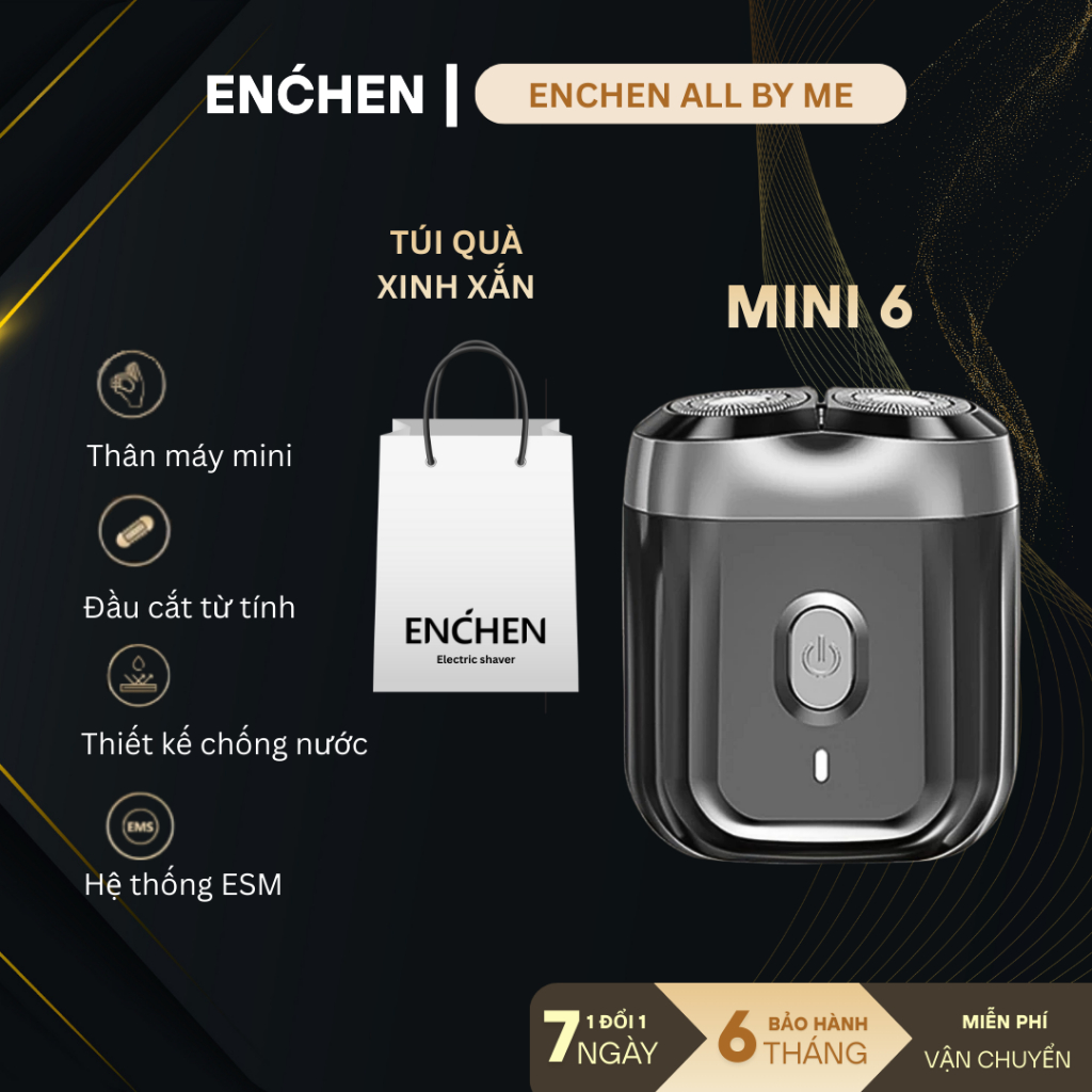 Máy cạo râu Enchen Mini 6/Mini , đầu cạo nổi 28 lưỡi dao kép tự mài - BH 6 tháng