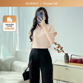  Áo sơ mi nữ GUMAC kiểu tay liền vải lụa xốp màu hồng be dáng suông lai lật  LAE1032 
