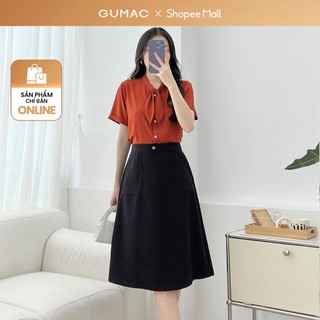   Size XS - XXL  Chân váy nữ form chữ A GUMAC dài phủ gối có túi đắp và nút trang trí LVE1202 