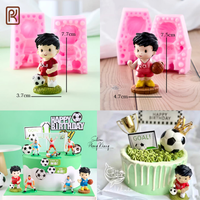 Khuôn silicon bé trai đá banh, chơi bóng rổ - Khuôn silicon làm rau câu, socola