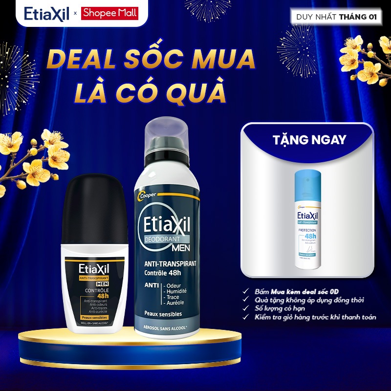 [DEAL SỐC MUA LÀ CÓ QUÀ] Combo Xịt ngăn mồ hôi & khử mùi 48H Etiaxil Men 150ml và Lăn khử mùi hằng n