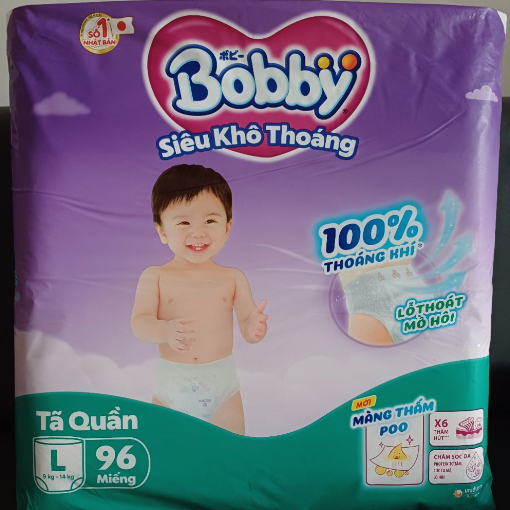 Tã quần Bobby size L 96 miếng cho bé 9-12kg chính hãng (HSD 2029)