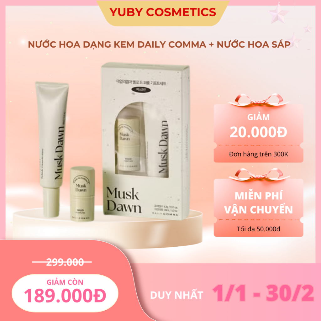 Nước hoa dạng kem Daily Comma + nước hoa sáp | 4 mùi Pure Blue / Sugar Cloud / Dear Rosie / Musk Daw