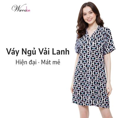 Đầm ngủ sơ mi WANNABE váy ngủ dáng suông dài pijama thoải mái nữ tính vải lanh tole siêu mát DNC19