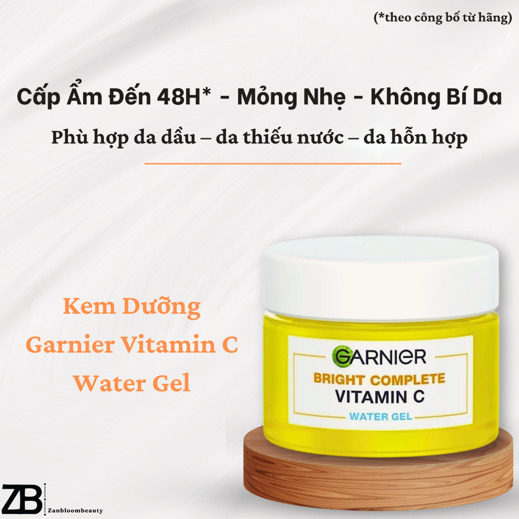 Garnier Bright Complete Vitamin C Water Gel 50ml – Gel Dưỡng Sáng Da, Mờ Thâm, Thấm Nhanh