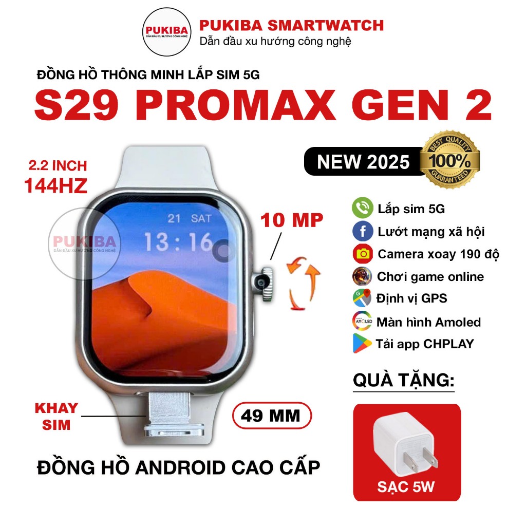 Đồng Hồ S29 Pro Max Gen 2 Lắp sim 5G, 10MP, Wifi, Lướt MXH, Tải App CHplay, Android 8.1 IP67, GPS