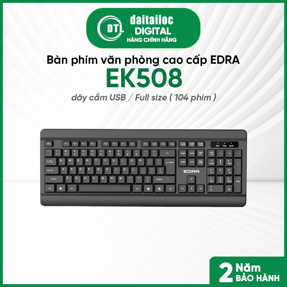 Bàn phím văn phòng cao cấp EDRA EK508 ( dây cắm USB / Full size 104 phím) I Chính hãng I Bảo hành 24