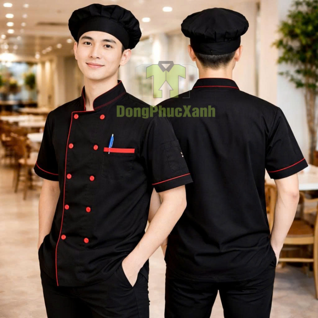 Áo Bếp - Áo Đồng Phục Đầu Bếp Màu Đen Tay Ngắn