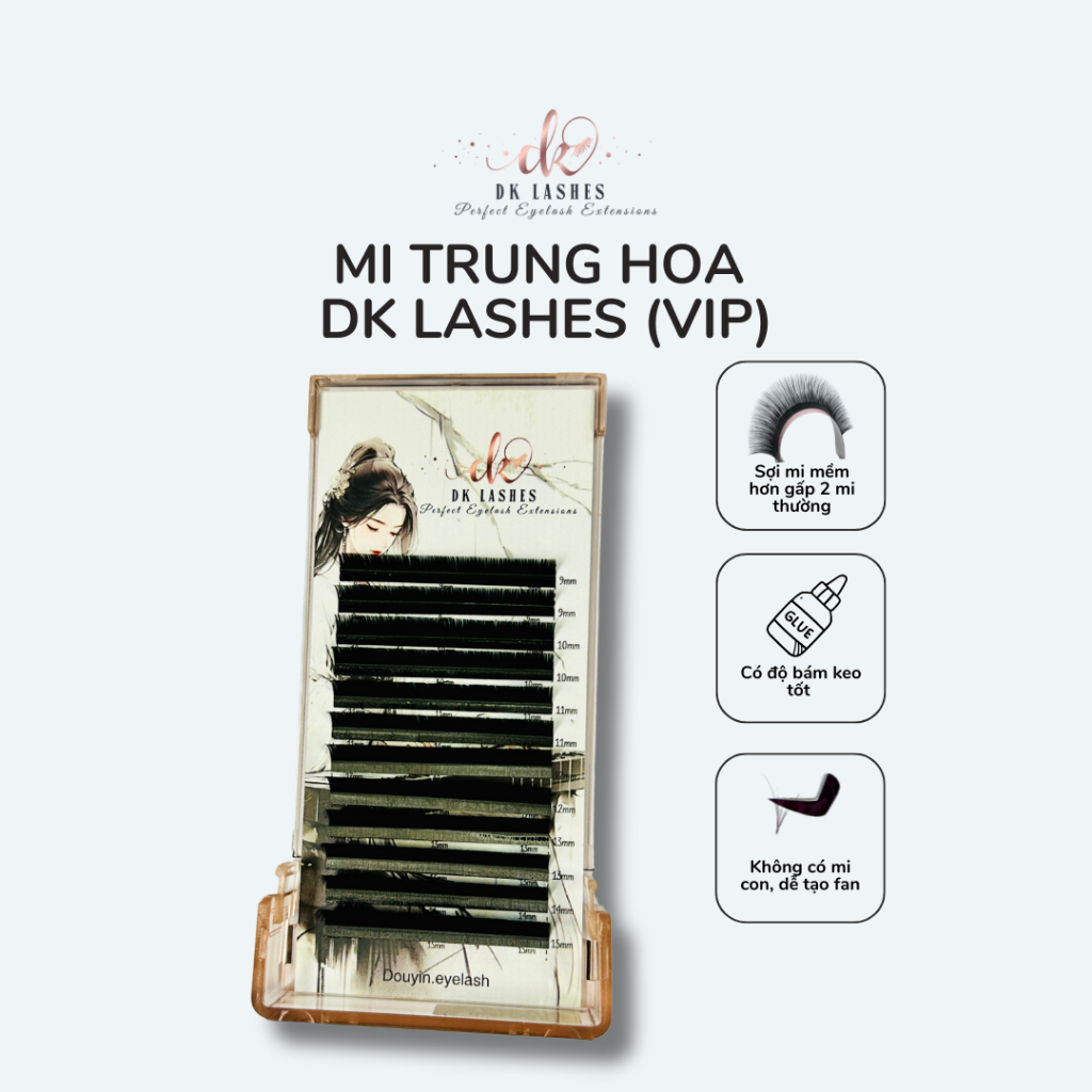 Mi Trung Hoa DK Lashes VIP size 9 -14 mm, độ cong LB, độ dày 0.07. Siêu bay, mềm mượt, hấp dẫn