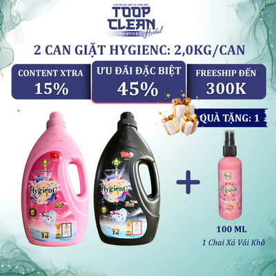 Combo 2 Can Nước Giặt Đậm Đặc HygienC Plus 2.0 Kg/Can  - Hương Nước Hoa, Sạch Vết Bẩn, Hàng Chính Hãng