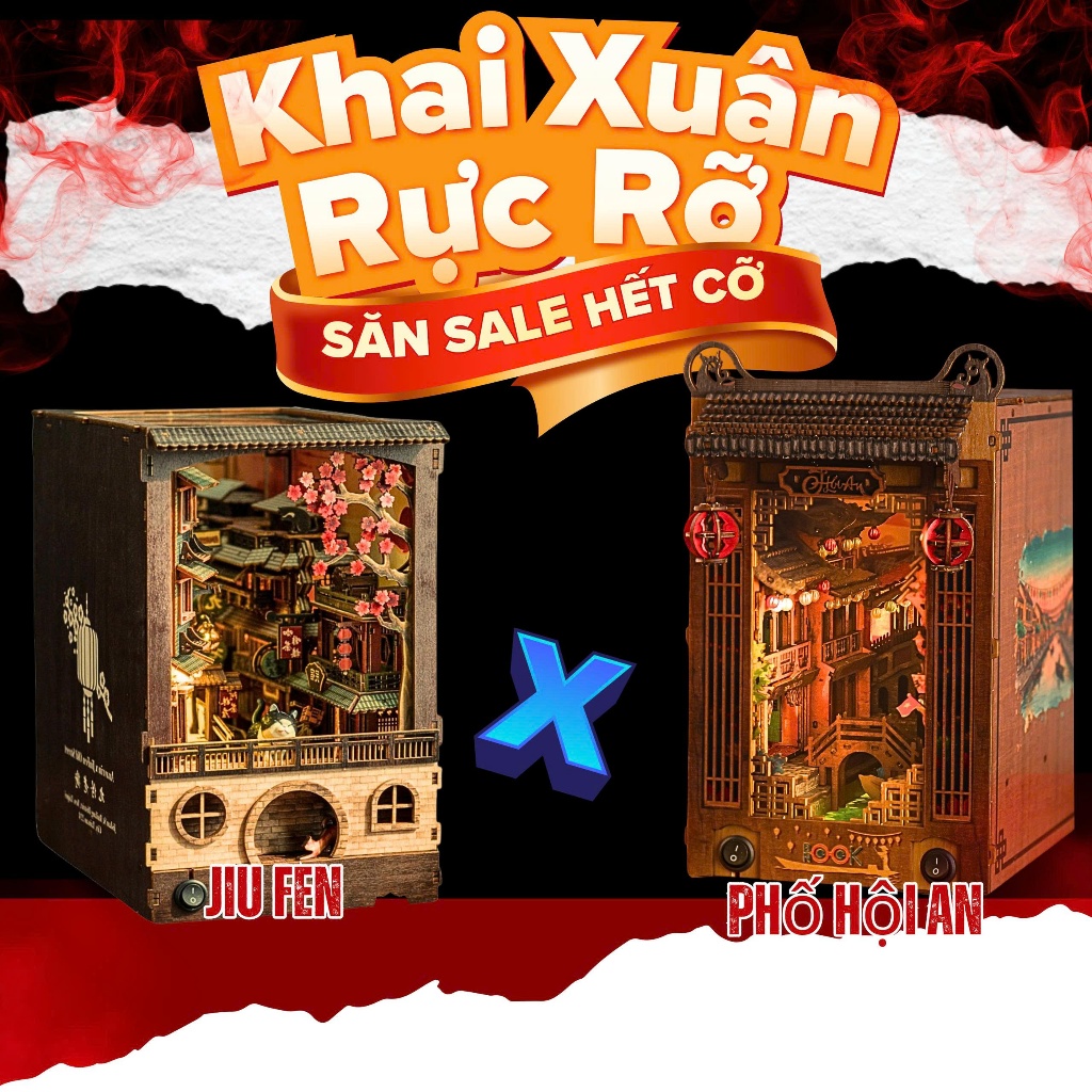 Combo Book Nook Hội An + Phố cổ Jiufen Đài Loan – Decor Kệ Sách DIY Chính Hãng