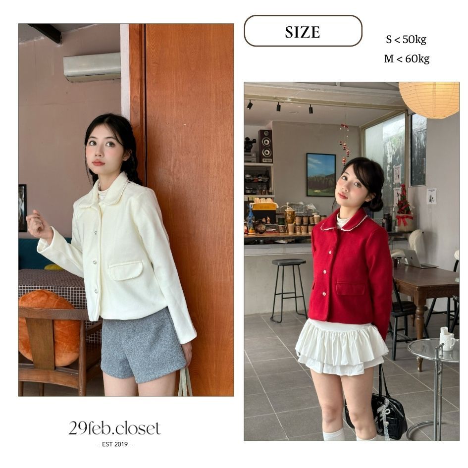 Áo Khoác Dạ Ép  2 Lớp Dáng Ngắn Cổ Phối Ren Sang Chảnh Form Ôm Nhẹ -29feb.closet- a590 | BigBuy360 - bigbuy360.vn