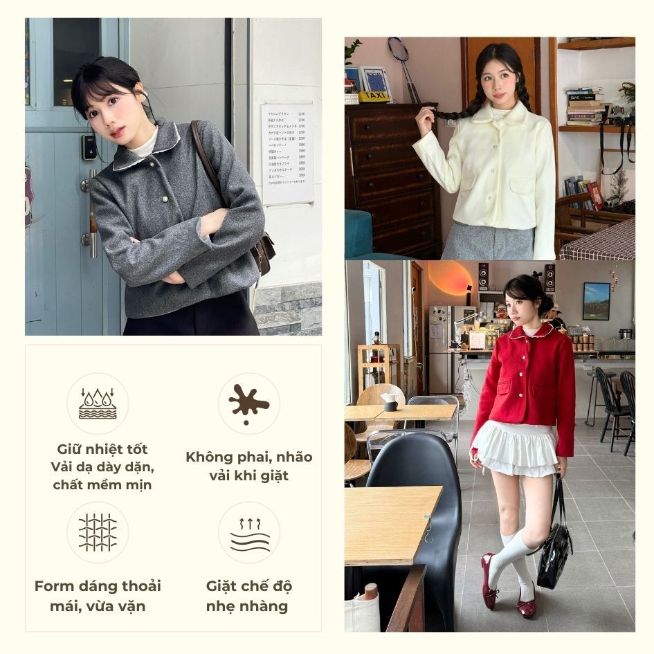 Áo Khoác Dạ Ép  2 Lớp Dáng Ngắn Cổ Phối Ren Sang Chảnh Form Ôm Nhẹ -29feb.closet- a590 | BigBuy360 - bigbuy360.vn