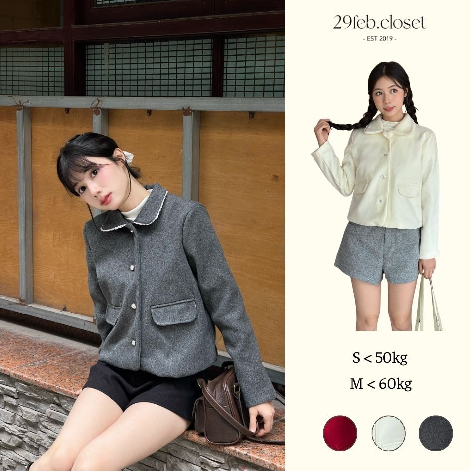 Áo Khoác Dạ Ép  2 Lớp Dáng Ngắn Cổ Phối Ren Sang Chảnh Form Ôm Nhẹ -29feb.closet- a590 | BigBuy360 - bigbuy360.vn