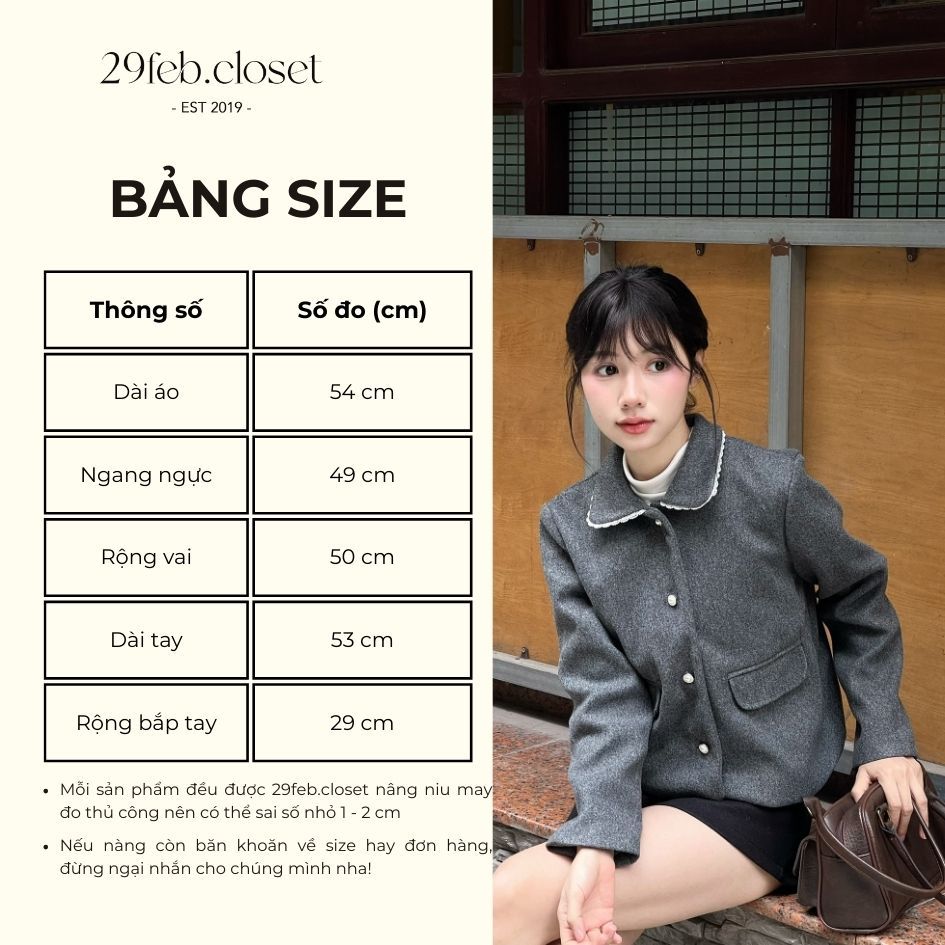 Áo Khoác Dạ Ép  2 Lớp Dáng Ngắn Cổ Phối Ren Sang Chảnh Form Ôm Nhẹ -29feb.closet- a590 | BigBuy360 - bigbuy360.vn