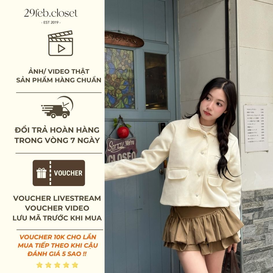 Áo Khoác Dạ Ép  2 Lớp Dáng Ngắn Cổ Phối Ren Sang Chảnh Form Ôm Nhẹ -29feb.closet- a590 | BigBuy360 - bigbuy360.vn