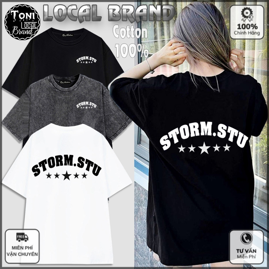 Áo Thun Tay Lỡ Local Brand STORM.STU Cotton 100 Form Rộng Unisex (AT2100L - Full Box Quà Tặng)