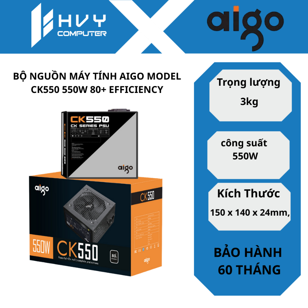 BỘ NGUỒN MÁY TÍNH AIGO MODEL CK550 550W 80+ EFFICIENCY
