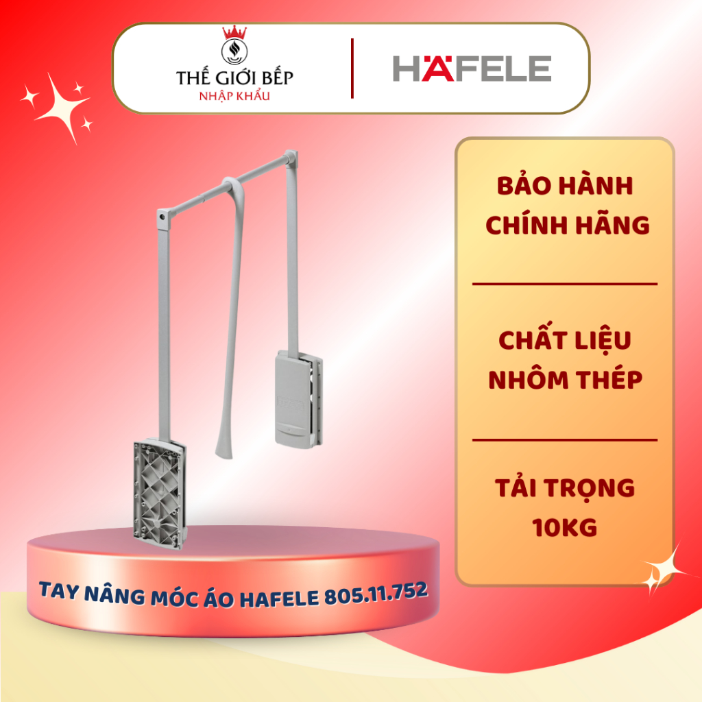 Tay nâng móc áo Hafele 805.11.752/805.11.753/ 805.11.754 màu trắng, mở tủ dễ dàng