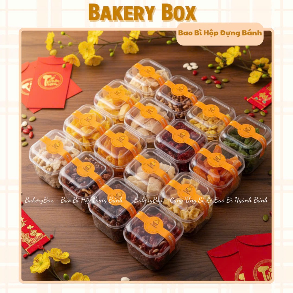 50 Hộp Mica Vuông GD-2013 Đựng Bánh Lạnh Mix, Tiramisu - BAKERY BOX
