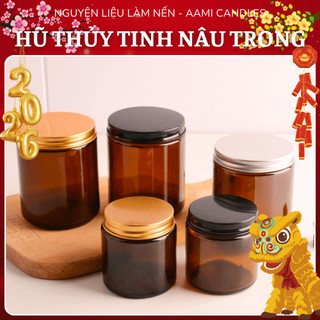Hũ Thủy Tinh Nâu Trong 30/60/120/150/250/500ml - Vỏ Cốc Làm Nến Thơm Handmade, Decor Vintage - AAMI