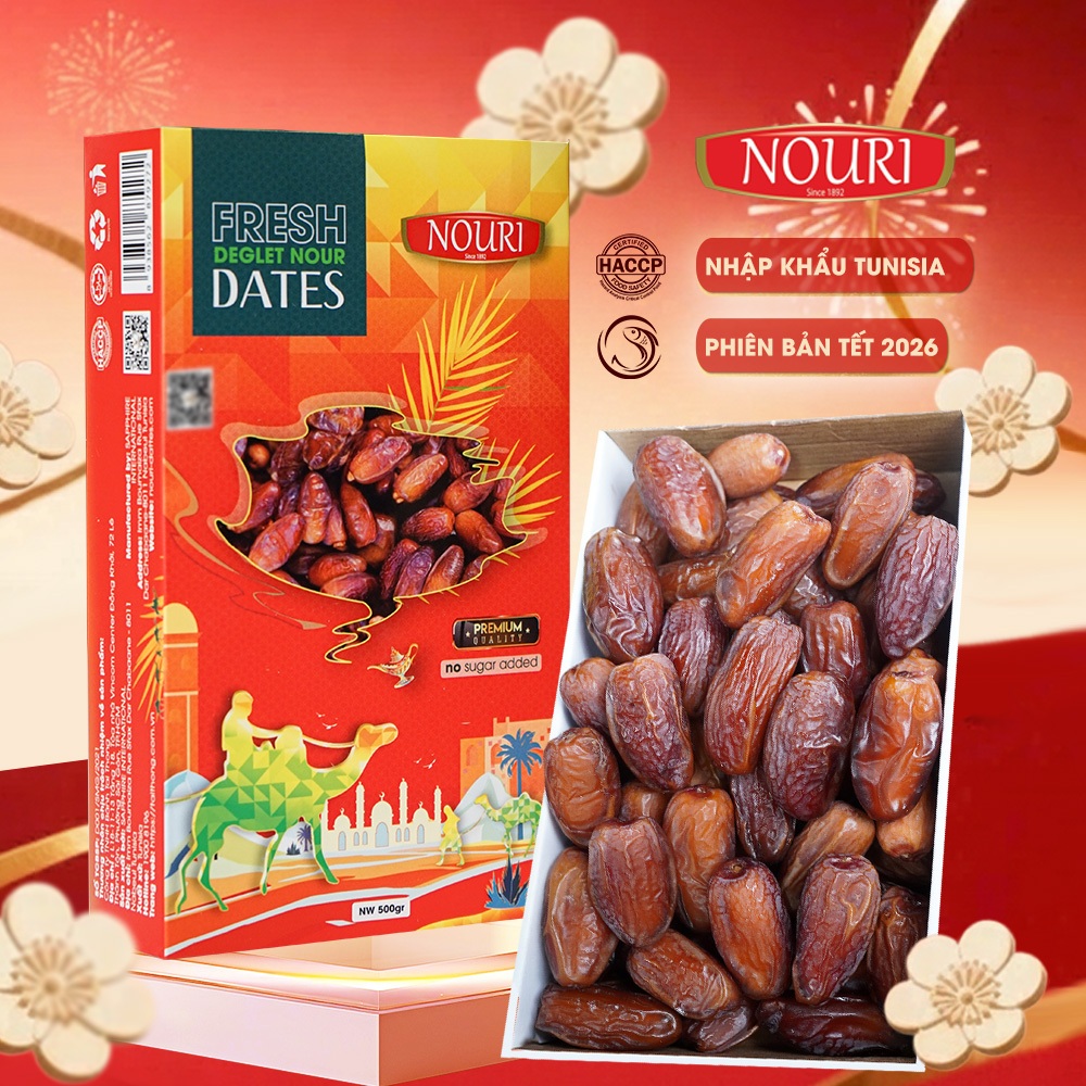 Chà Là Không Cành Nouri Nhập Khẩu Tunisia (Hộp 500gram) - Dẻo ngọt không đường [Phiên bản Tết 2026]