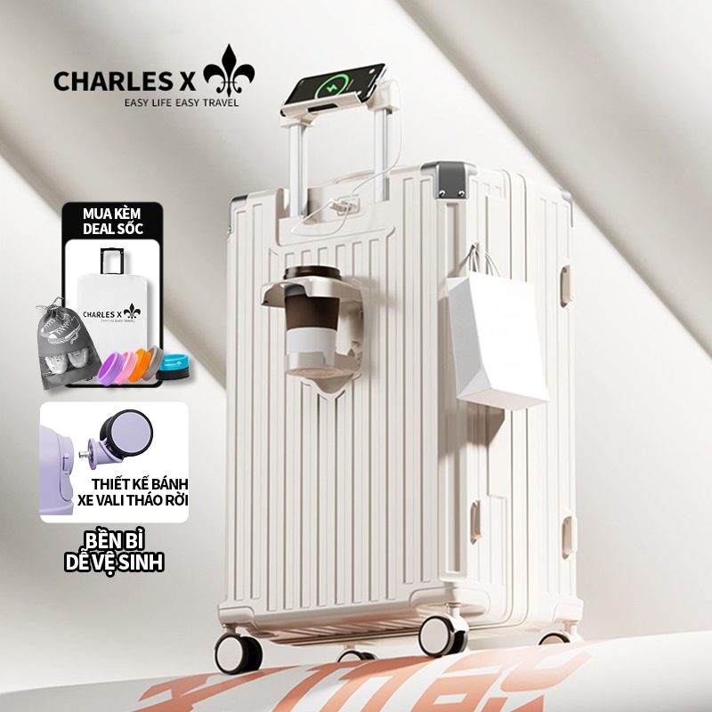 Vali du lịch cao cấp CHARLES X, các kích cỡ 20/22/24/26/28, được làm từ chất liệu ABS+PC.