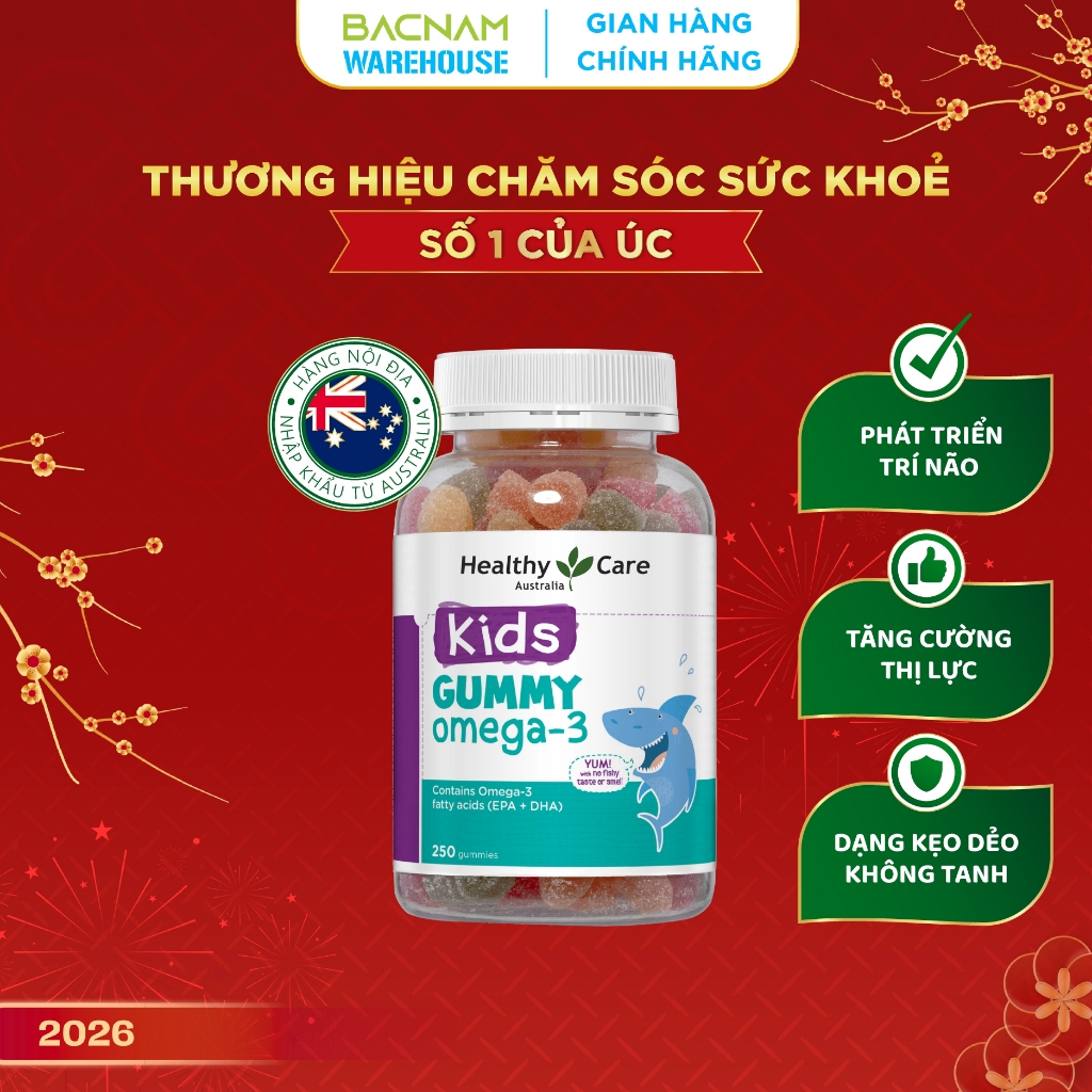 Kẹo dẻo bổ sung Omega 3 cho bé Healthy Care Kids Gummy Omega 3 ( hộp 250 viên)