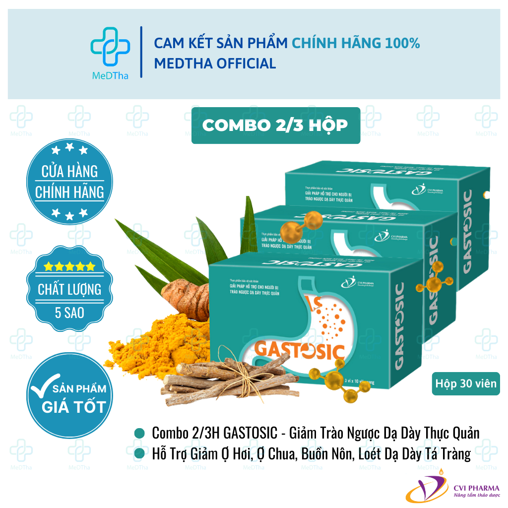 [COMBO 2/3 HỘP] Gastosic (Nano Curcumin) - Hỗ Trợ Trào Ngược, Giảm Đau Dạ Dày, Ợ Hơi (Hộp 30 Viên)