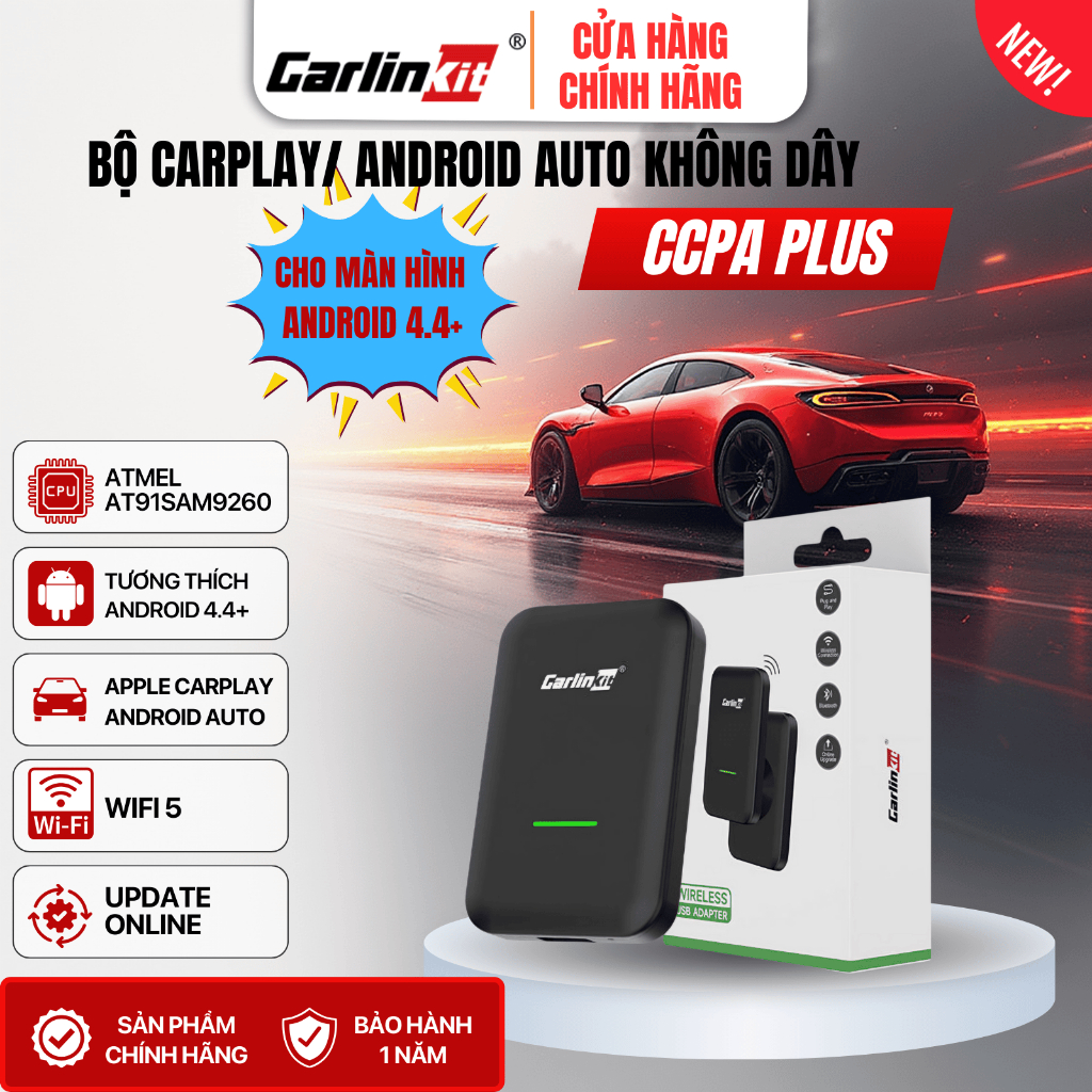 [DÙNG CHO MÀN ANDROID] CARLINKIT CCPA PLUS nâng cấp Apple Carplay và Android Auto không dây MẪU 2025