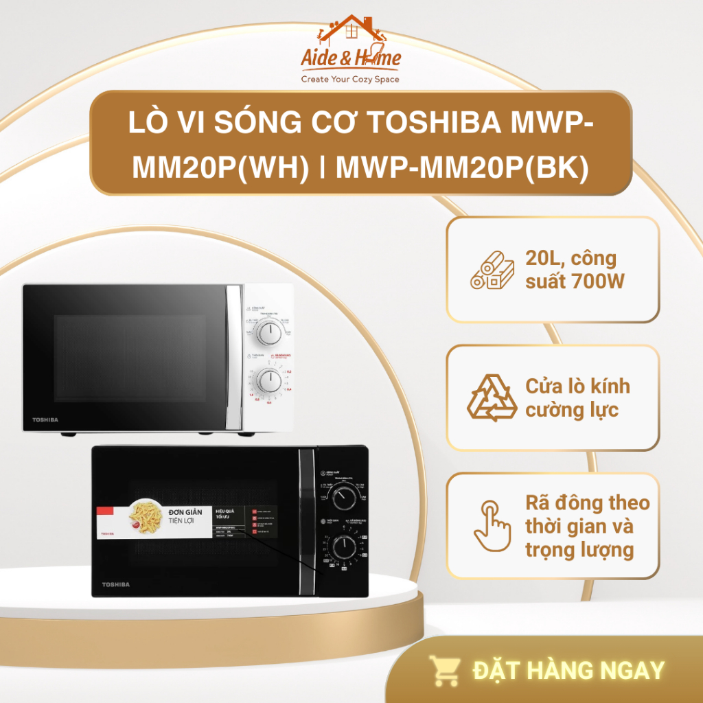Lò vi sóng Toshiba MWP-MM20P(WH) | MWP-MM20P(BK) | MW2-MM20P(BK) - Bảo hành chính hãng 12 tháng