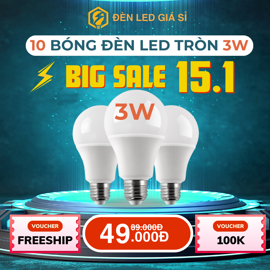 (Bóng 3W, 5W) COMBO 30 Bóng Đèn Led Tròn Kín Chống Nước 3W 5W Siêu Sáng Siêu Tiết Kiệm Điện