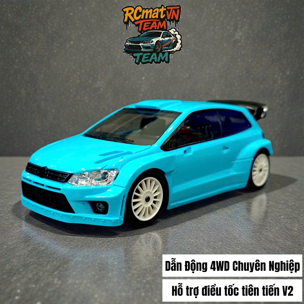Xe điều khiển mini Drift Volswagen Polo 1:28 tốc độ cao LD2801 điều tốc và servo, body cứng có đèn