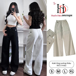  Quần KaKi Nữ Ống Suông Dài 103cm Thêu Thỏ Chất Vải Dày Mềm Nhiều Màu Vintage - JT01 - HD Boutique 